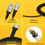 VC 1202C - Supports upto 25W charging/ 3A, 1 Meter cable length, Nylon braided, 10000+ Bends lifespan, Tangle free, High Speed 480mbps Data Transfer - Image 2