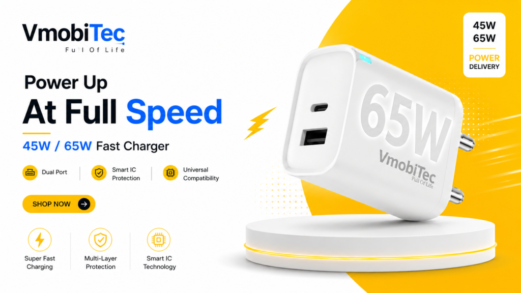 Compact multi-port 65W GaN fast wall charger adapter