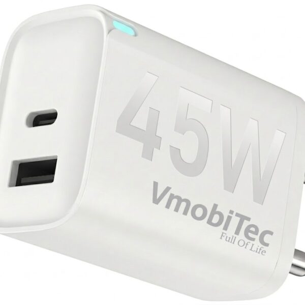 45W GaN Fast Charger with PD 3.0 and QC 3.0 Dual Port Design