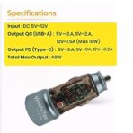 Vmobitec 48W dual port car charger PD 3.0 QC 3.0 transparent fast charging adapter USB-C USB-A