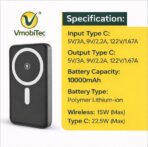 Vmobitec 10000mAh MagSafe power bank 22.5W fast charging wireless magnetic portable charger
