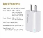 65W Fast Charging, GaN Technology, PD 3.0, QC 3.0, Dual Port (USB-C + USB-A), Smart Chip Thermal Protection, Fire Resistant, Universal Compatibility Supported - Image 5
