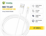VmobiTec USB to 8 Pin Fast Charging Cable 3.0A | 1 Meter Charge & Sync Cable | VC 1003 L - Image 5