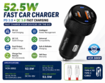 VmobiTec 52.5W PD 3.0 + QC 3.0 Fast Car Charger (VCR-3002) with Type-C Cable - Image 2