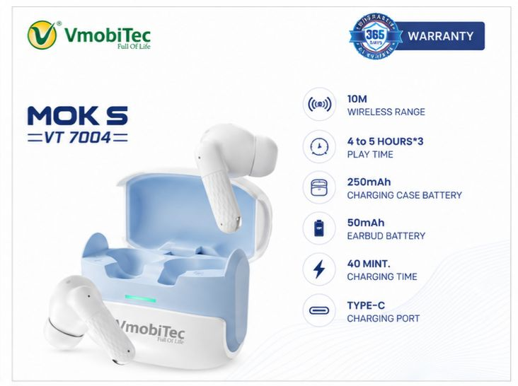 Best wireless earbuds under ₹1500 in India with deep bass, Bluetooth 5.3, ENC mic, and long battery life from VmobiTec