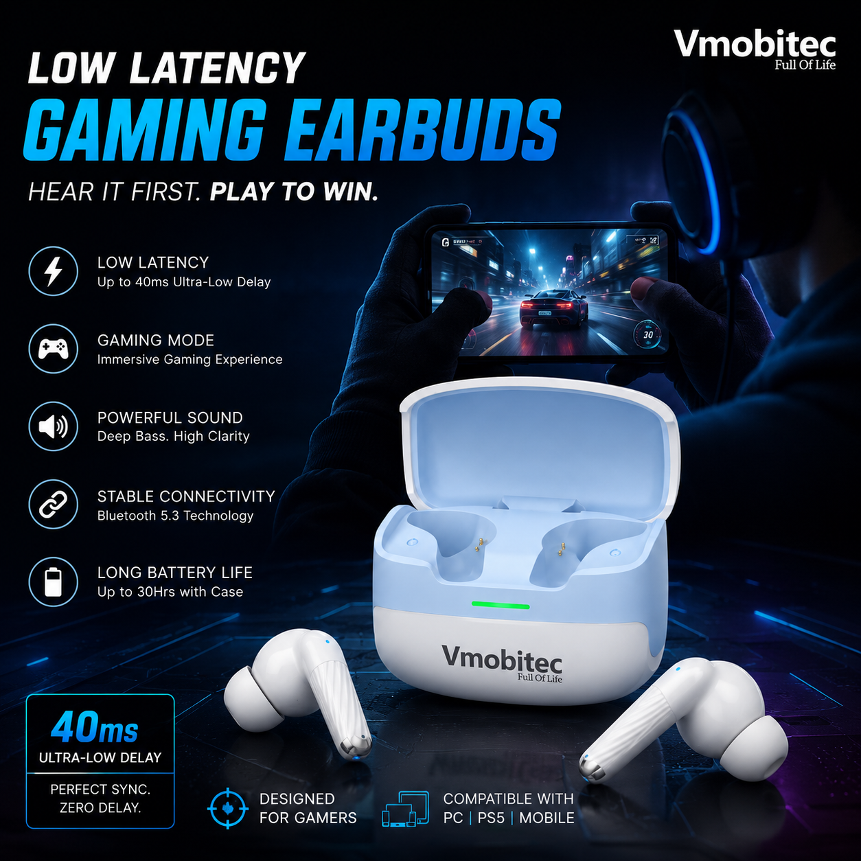 Low latency gaming earbuds for lag-free gaming