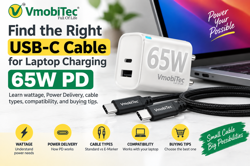 USB-C to USB-C 65W cable for laptop Type-C charging and USB Power Delivery