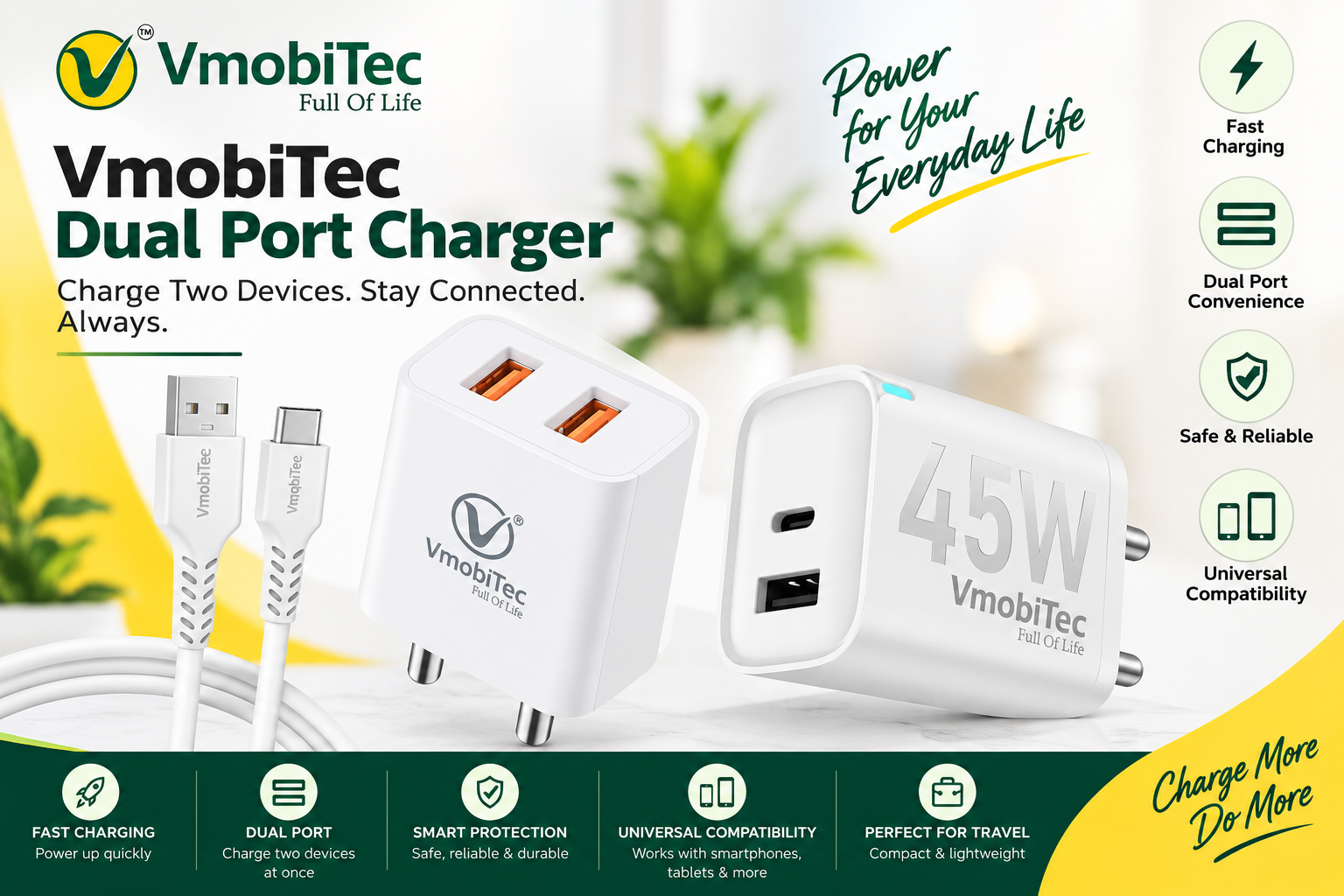 Multi-Port Charger for Charging Two Phones at Once