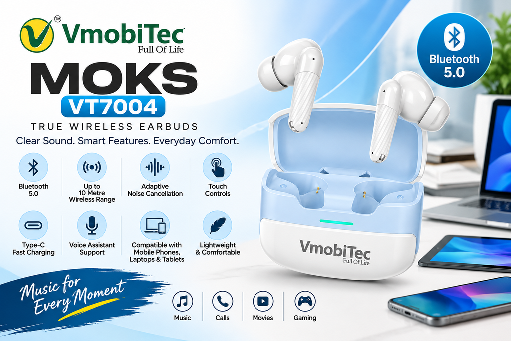 VMobiTec wireless earbuds with up to 50 hours playback and charging case